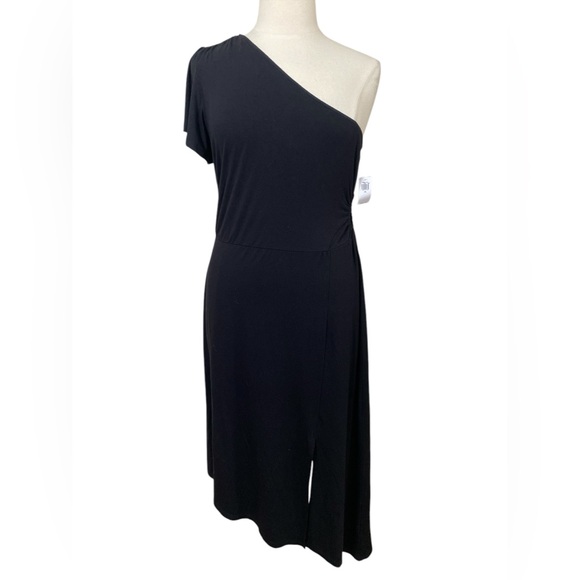 Fitted one shoulder asymmetric cutout stretch knit midi dress - Picture 3 of 7